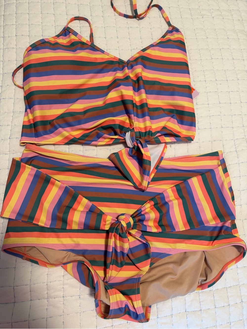 Kortni Jeane swim Retrostripe Tied up top & tie up front bottoms both 2xl new!